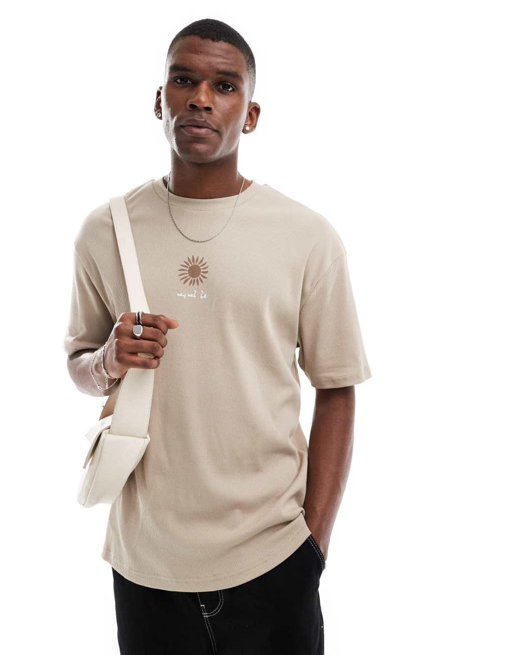 ASOS DESIGN relaxed t-shirt in heavyweight 220gsm beige with celestial front print Product Image