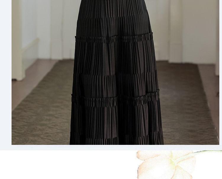 Set: Long-Sleeve Square Neck Top + High Rise Maxi A-Line Skirt Product Image