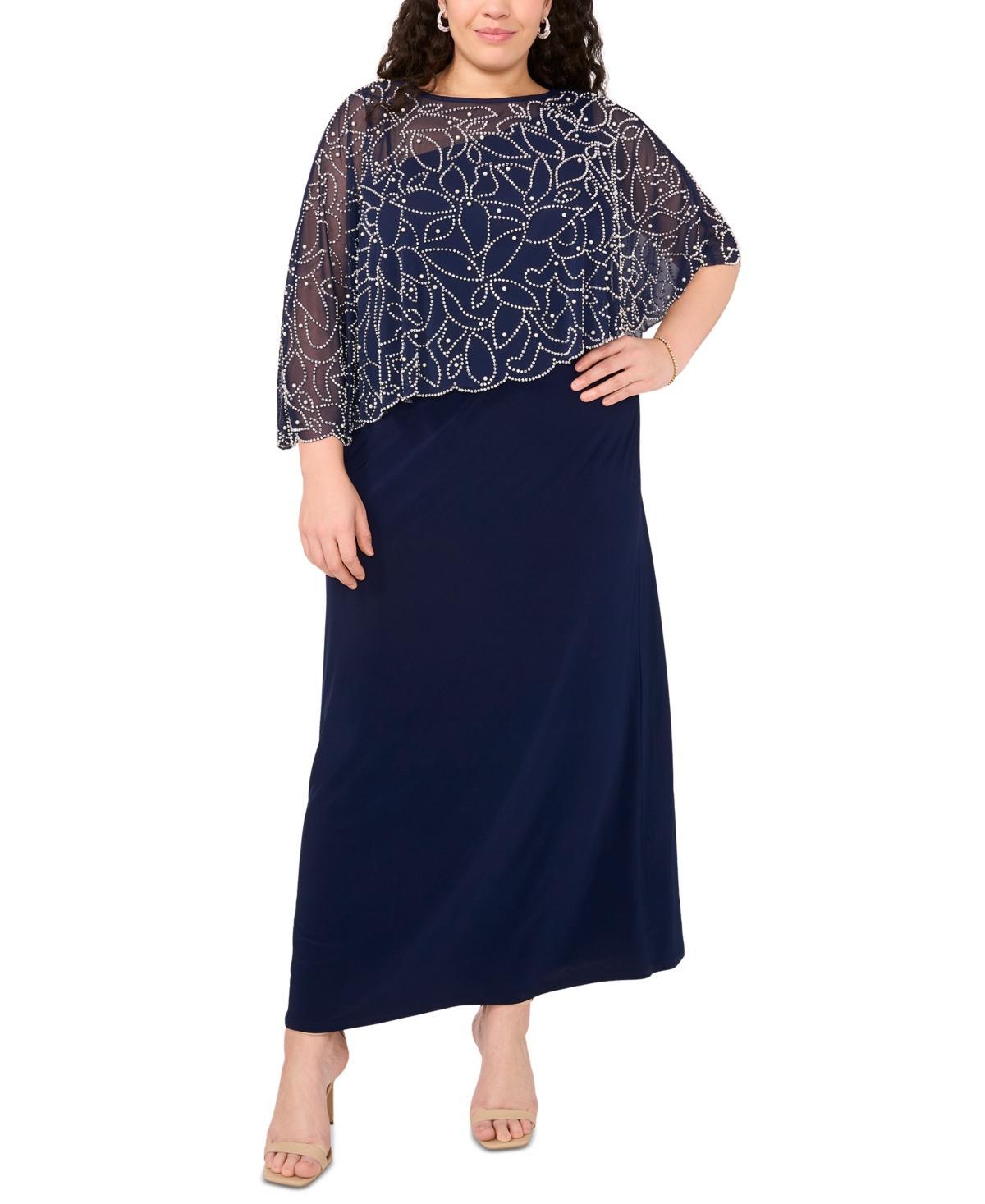 Msk Plus Size Beaded Cape Gown - Black Product Image