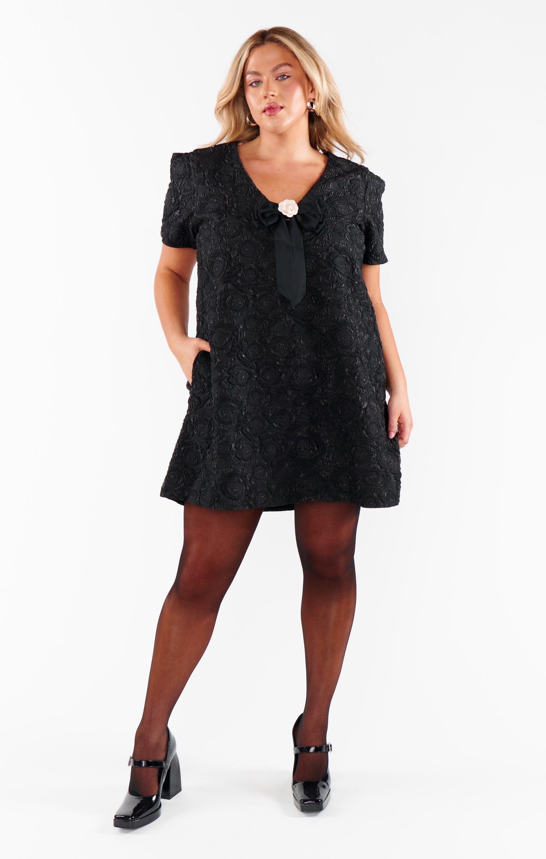 Jeannette Dress ~ Black Blooms Jacquard Product Image