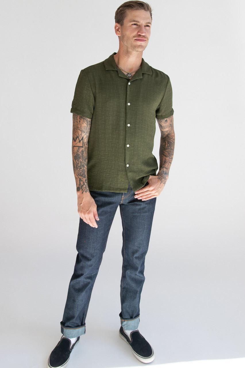 Olive Textured Woven Button Up Shirt Product Image