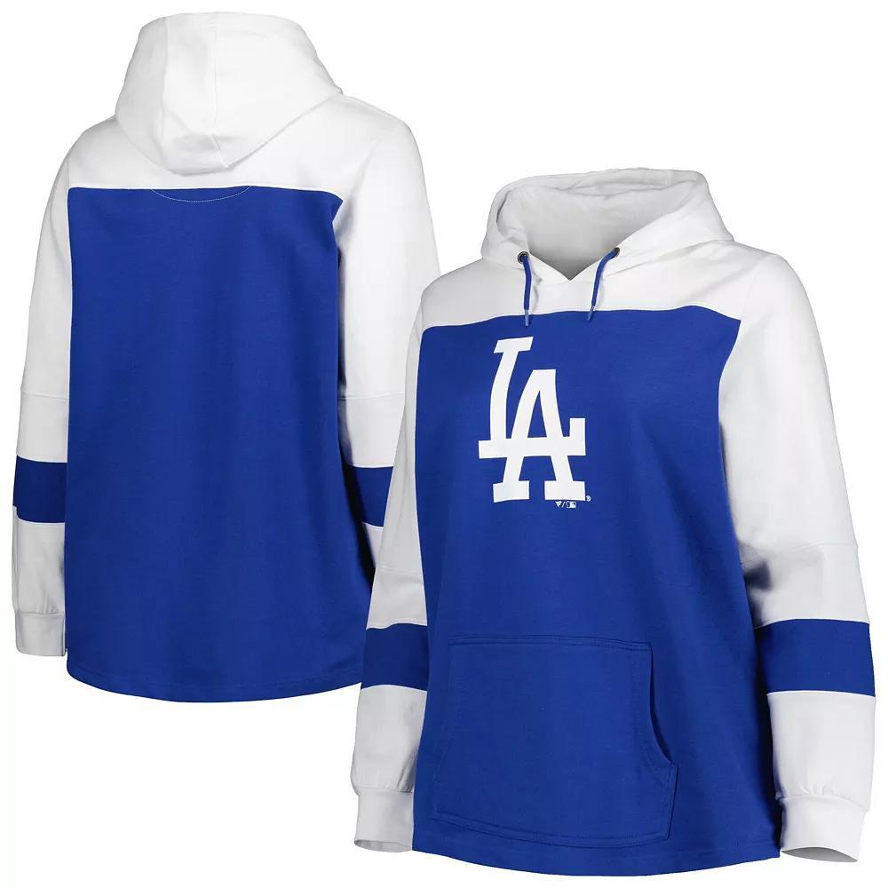 Women's Royal Los Angeles Dodgers Plus Size Colorblock Pullover Hoodie, Size: 2XL, Blue Product Image