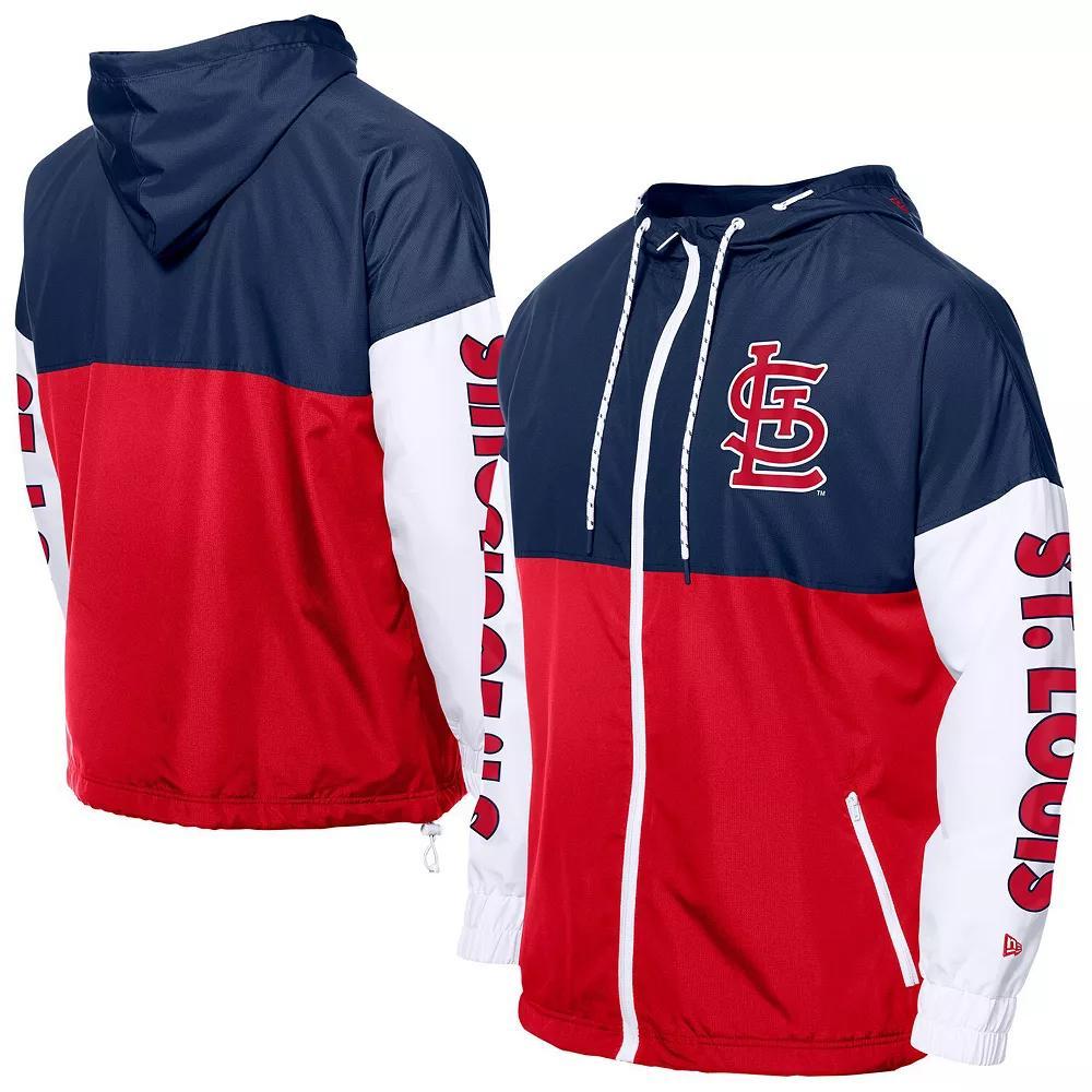 Men's New Era Red/Navy St. Louis Cardinals Color Block Full-Zip Hoodie Windbreaker,  Product Image