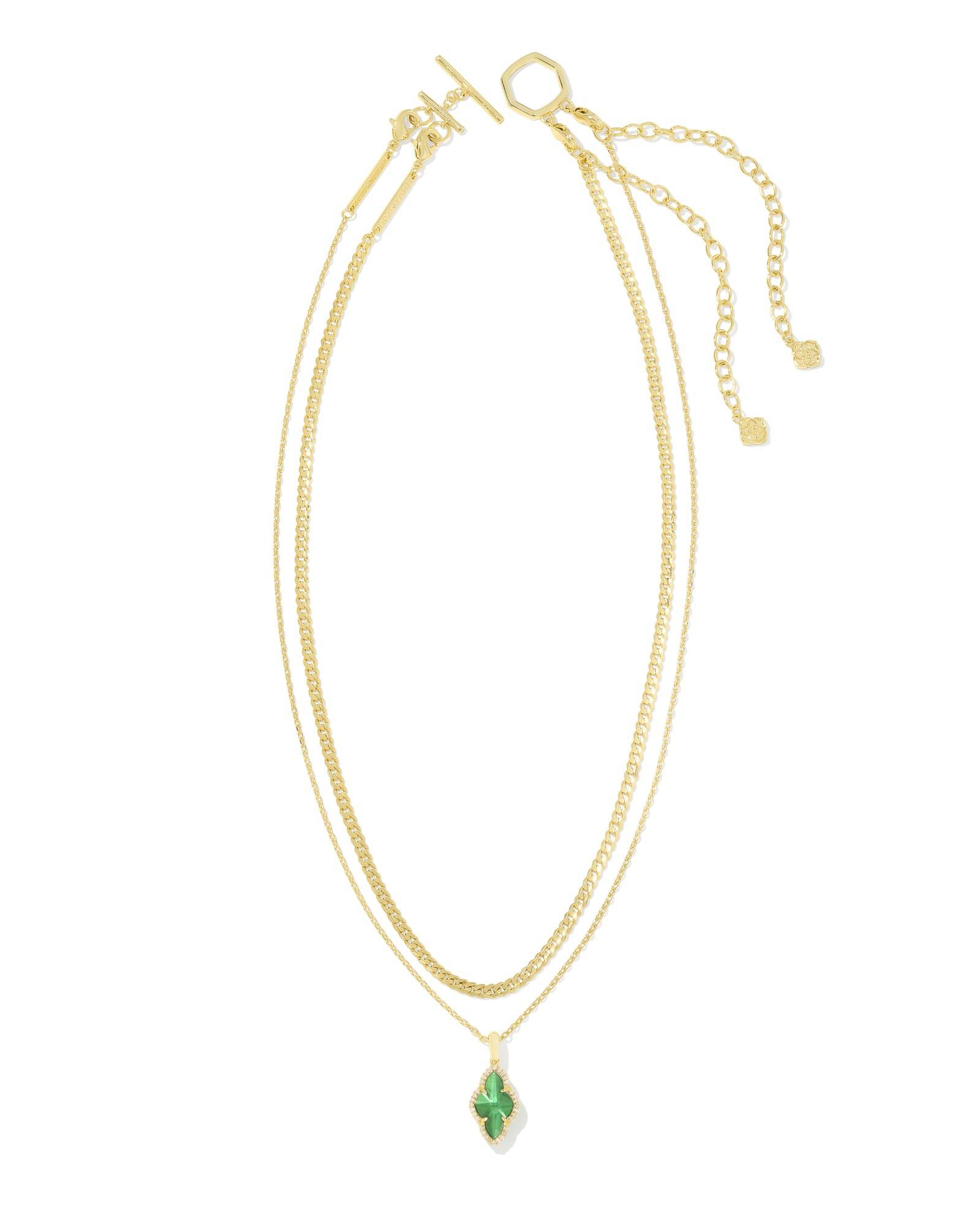 Abbie Gold Pave Frame Multi Strand Necklace in Green Illusion Product Image