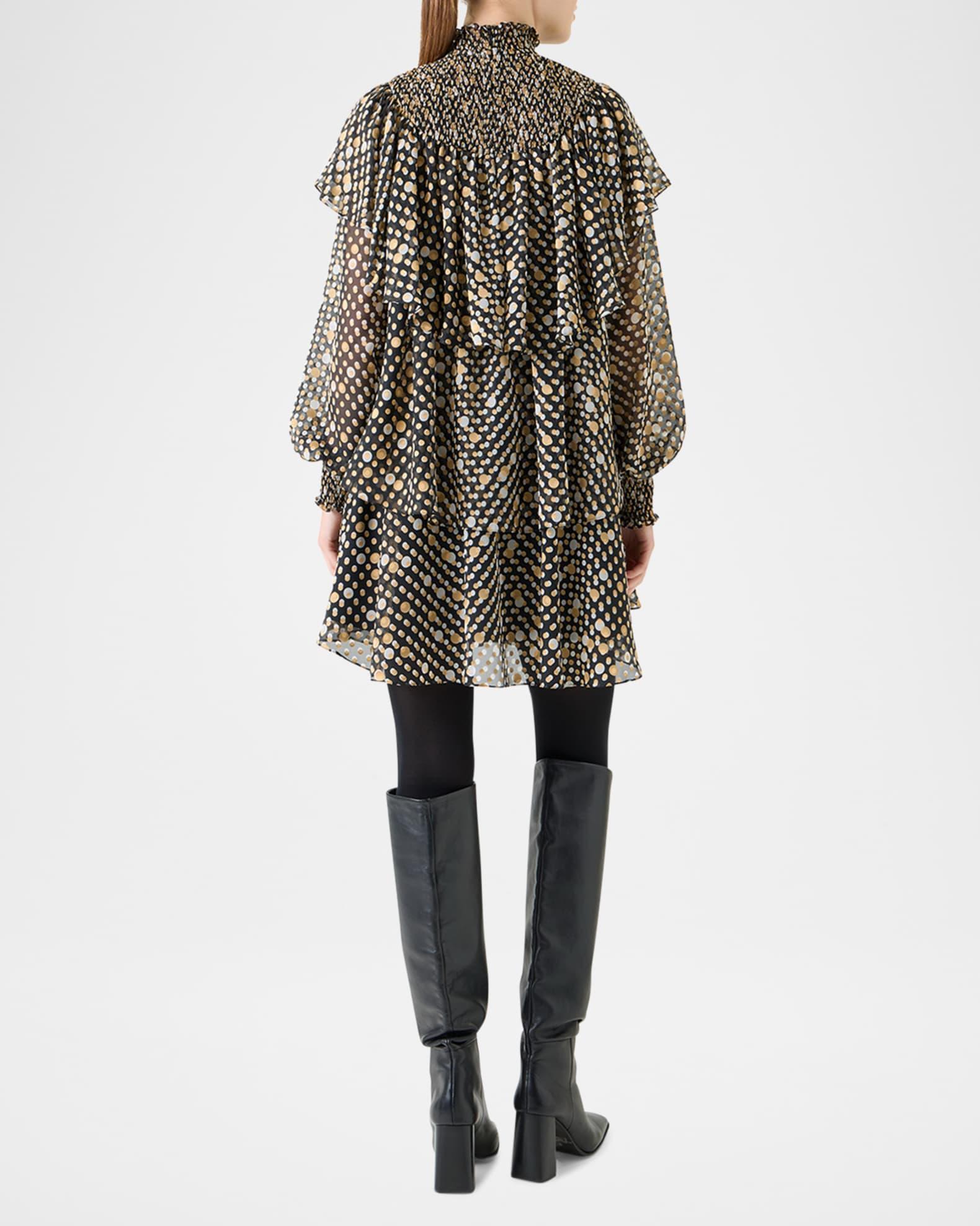 Polka Dot Devore Crepe De Chine Ruffle Mini Dress Product Image