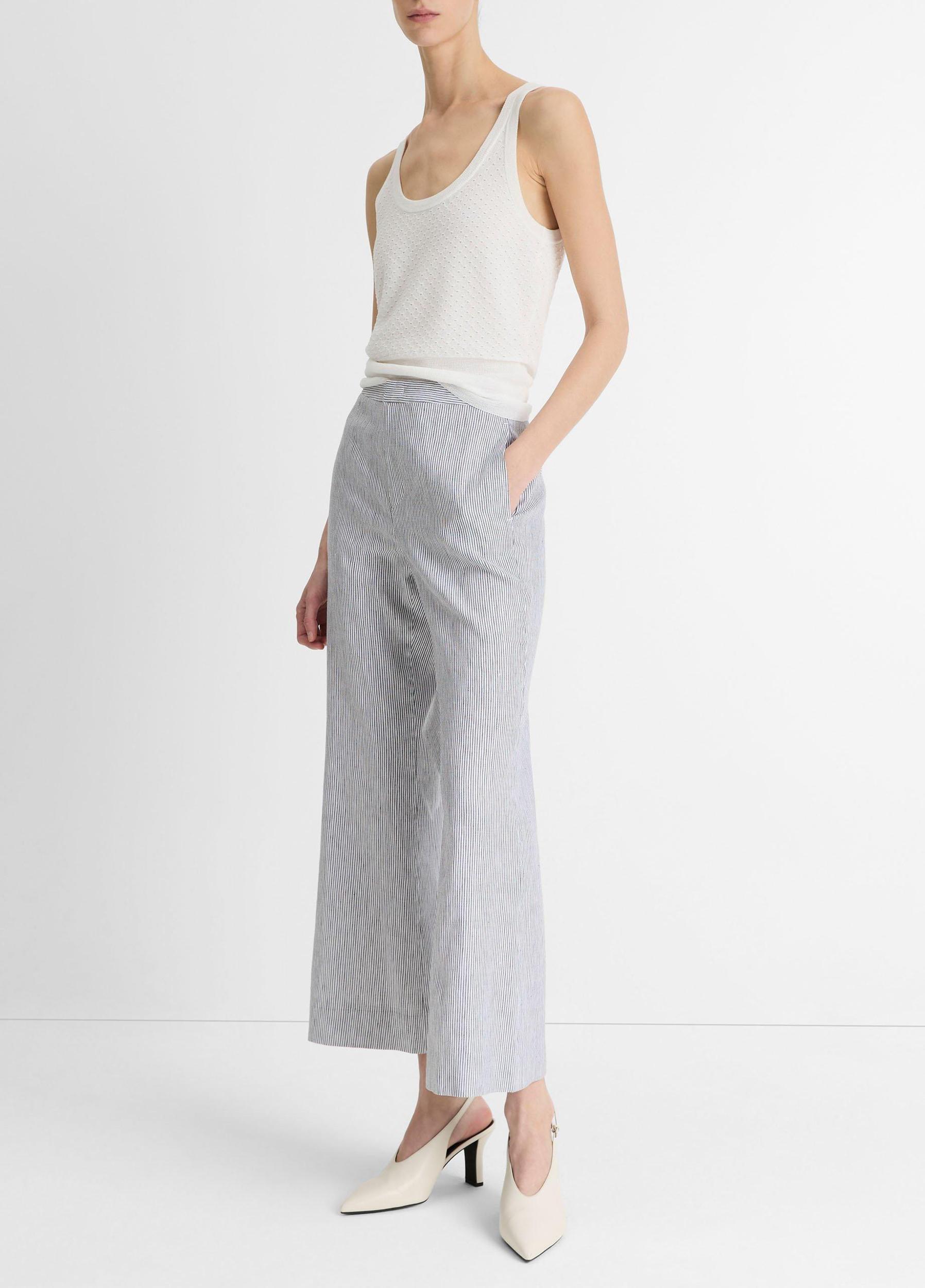 Ticking Stripe Linen-Cotton Low-Rise Crop Flare Trouser Product Image