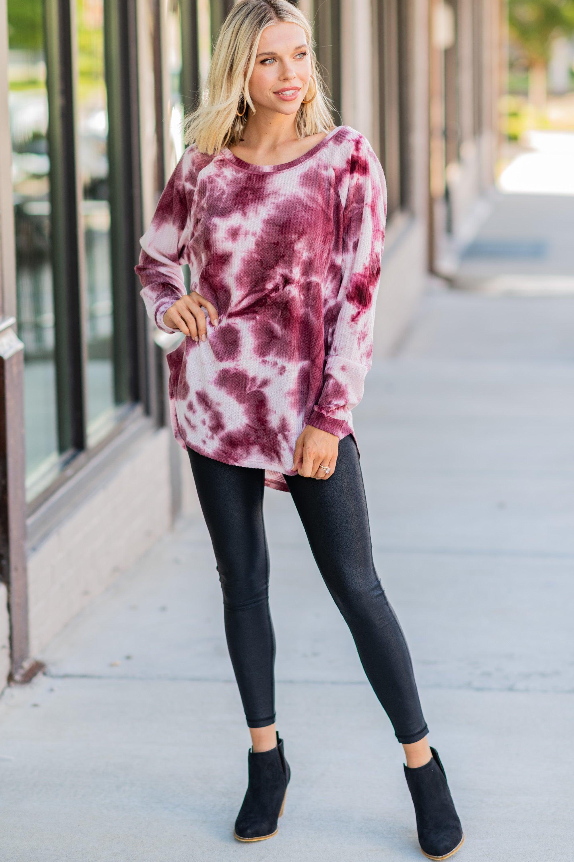 Easy Like Sunday Wine Red Tie Dye Tunic Female Product Image