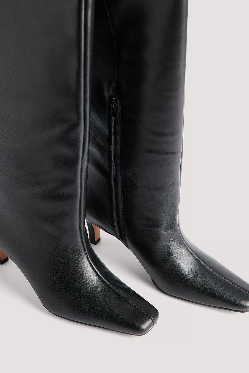 Leather Stiletto Wide Shaft Boots Product Image