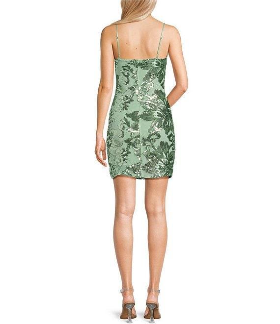 Midnight Doll Spaghetti Strap Scoop Neck Floral Sequin Pattern Bodycon Dress Product Image