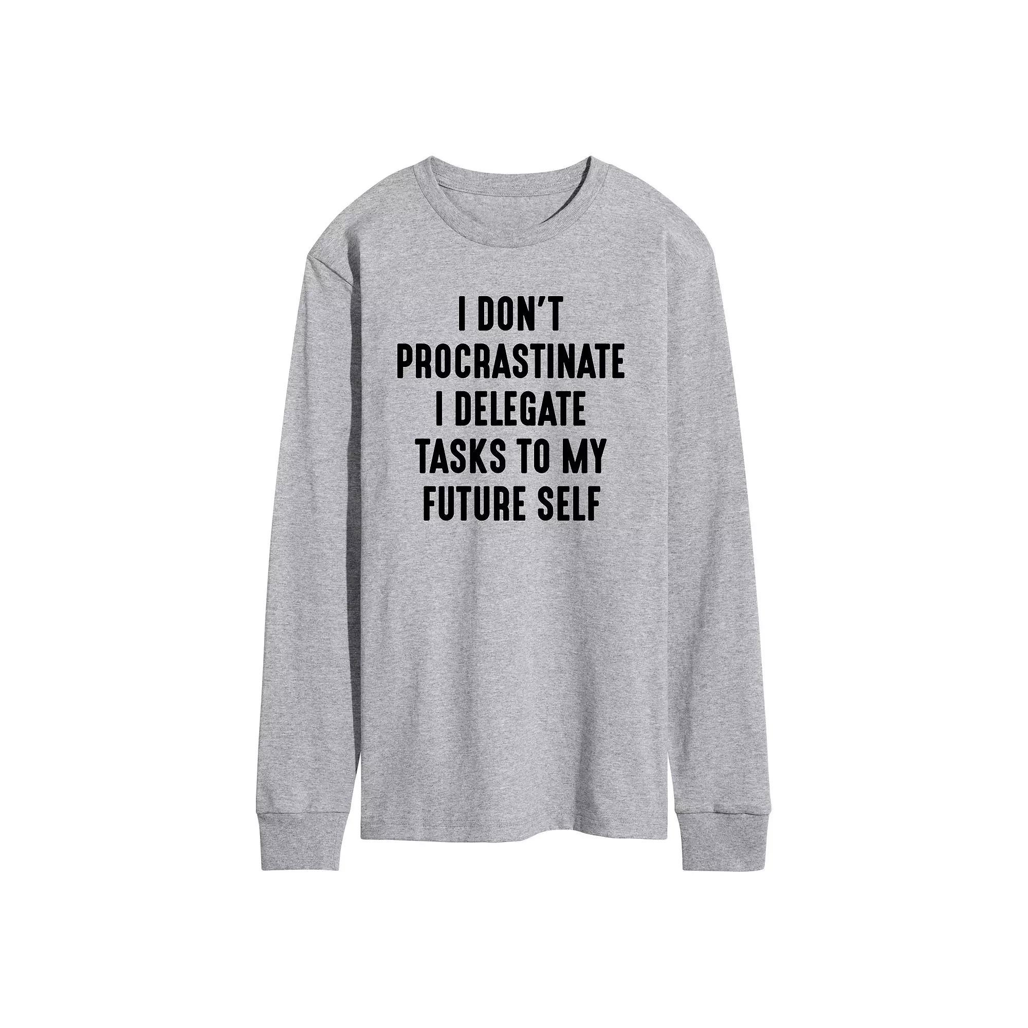 Men's I Don't Procrastinate Long Sleeve Graphic Tee, Size: Medium, Gray Product Image