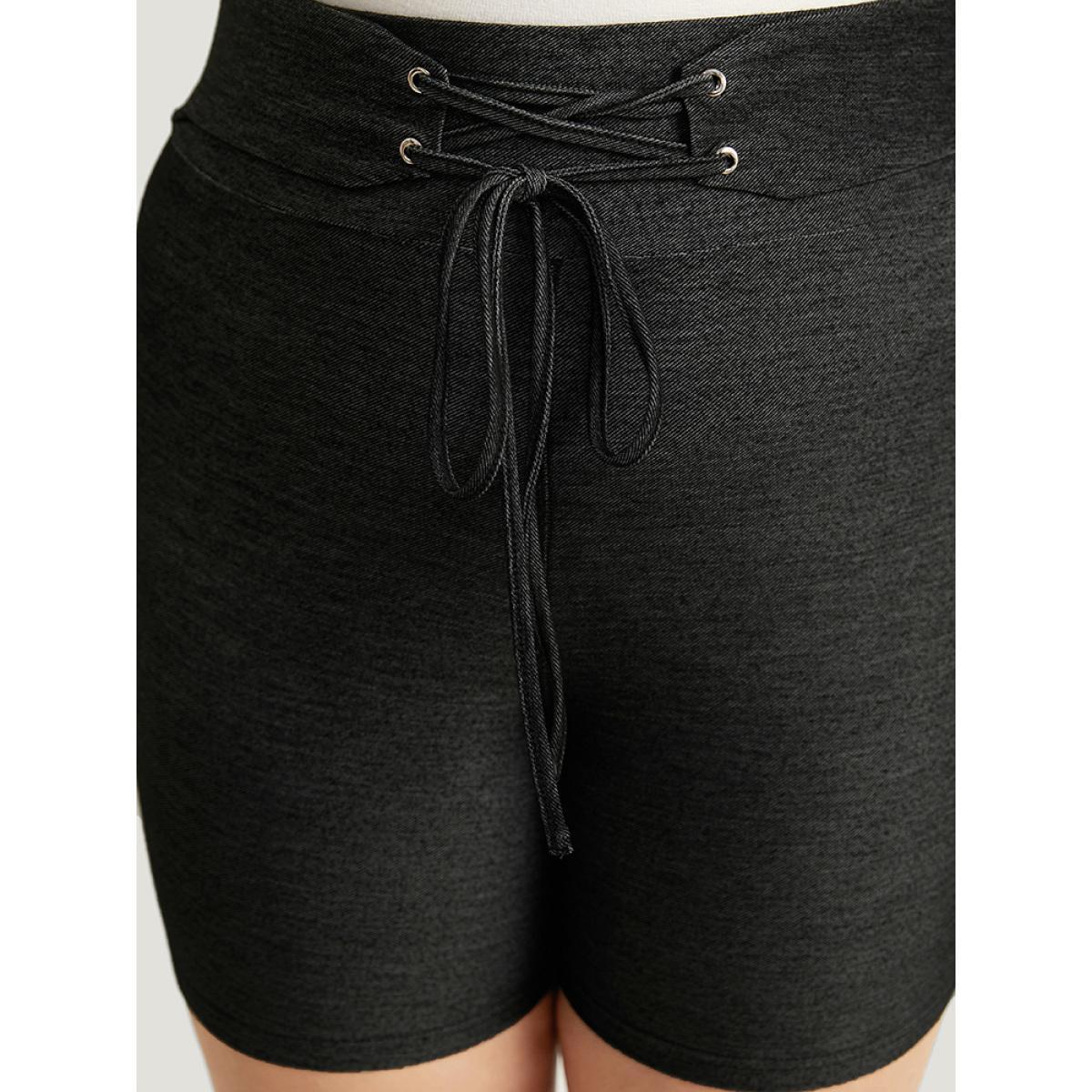 Plus Size Solid High Rise Ties Very Stretchy Leggings Women Black Casual High stretch Skinny High Rise Dailywear Leggings BloomChic 12/L Product Image