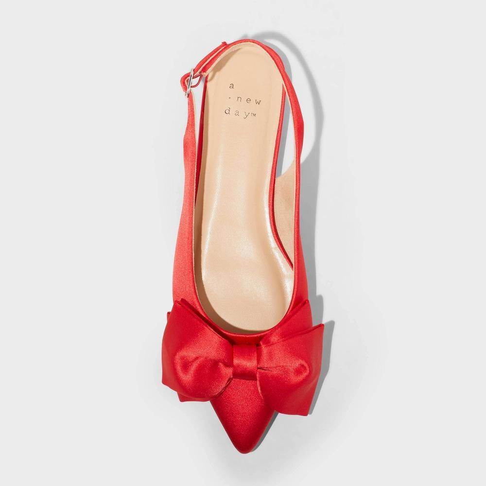 Womens Shelby Bow Slingback Ballet Flats with Memory Foam Insole - A New Day Red 5 Product Image