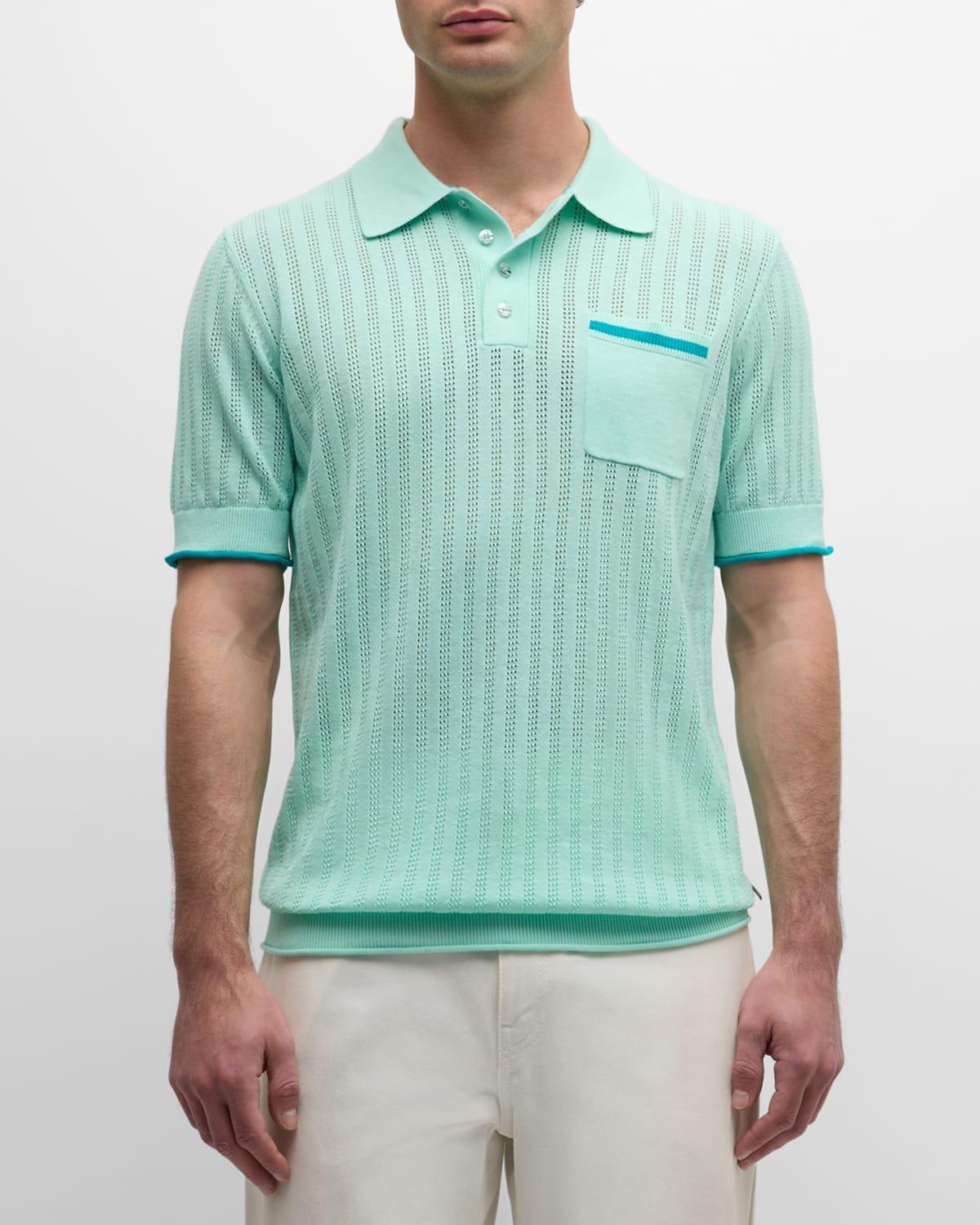 Men's Openwork Knit Polo Shirt Product Image