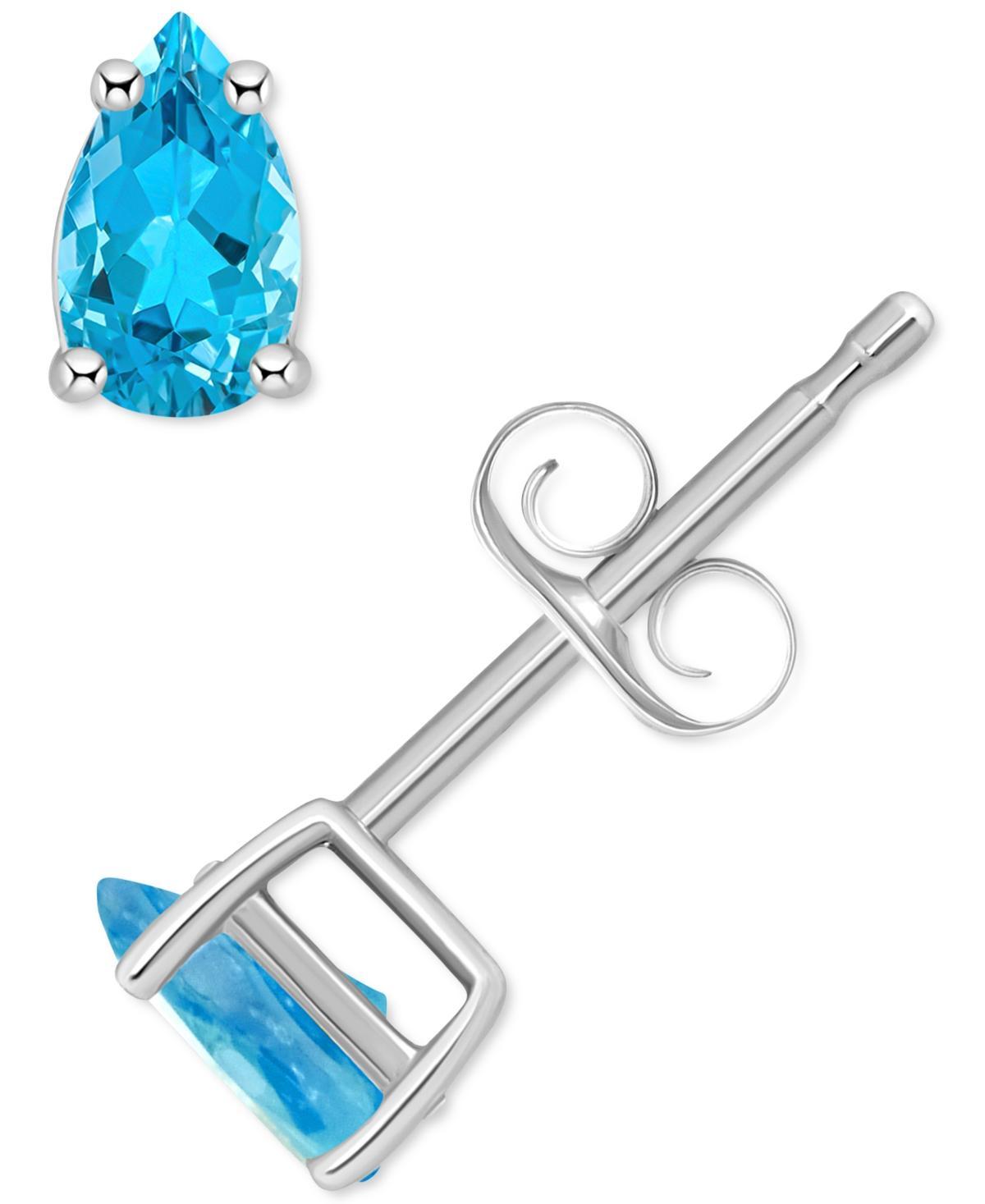 14k White Gold Pear Shape Birthstone Stud Earrings, Womens, Blue Topaz Dec Product Image