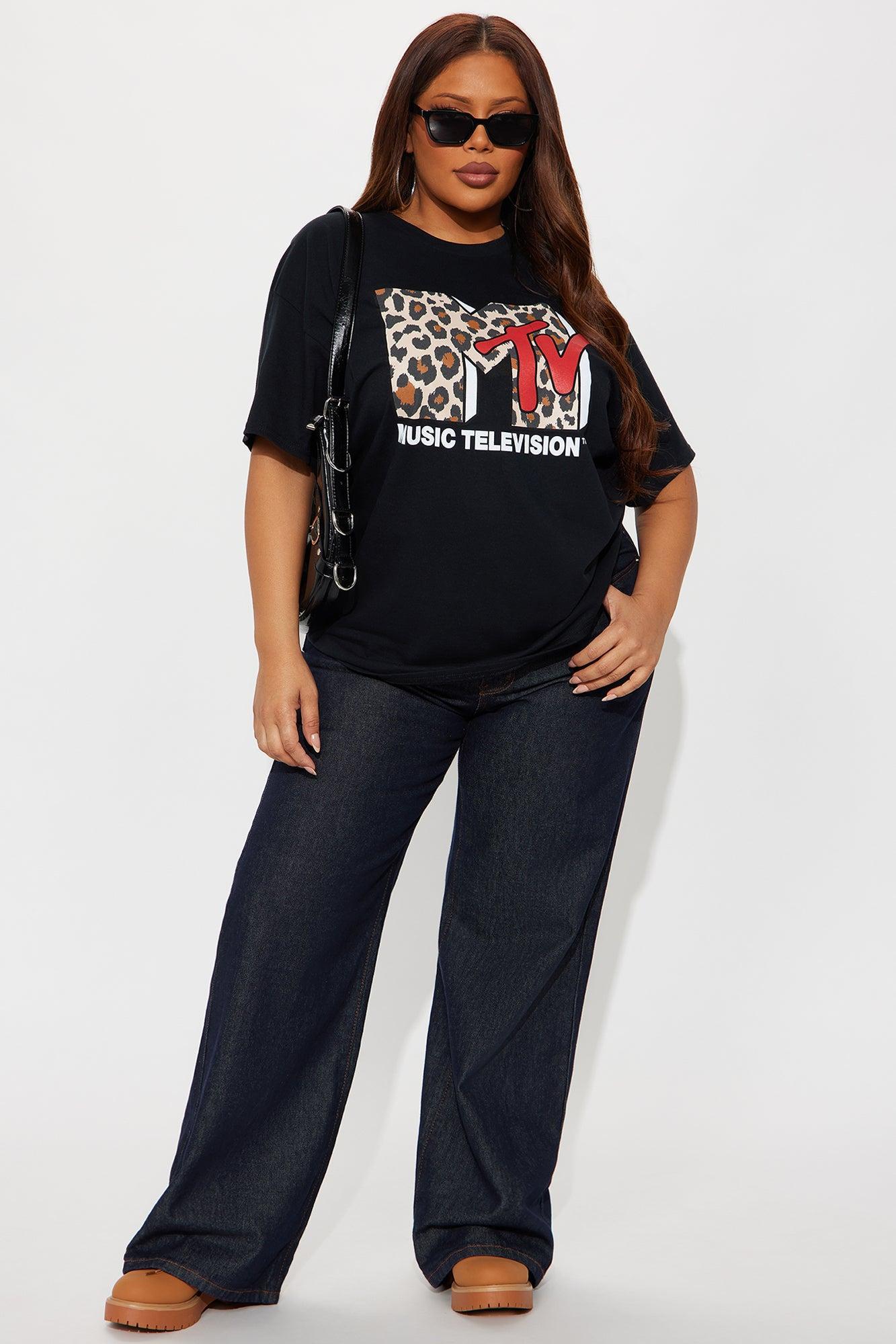 MTV Leopard Oversized Tee - Black Female Product Image
