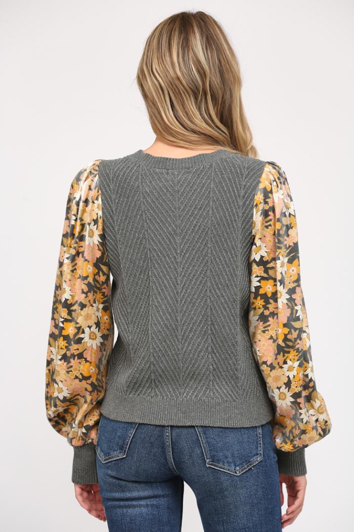 Contrast Printed Puff Sleeve Sweater Product Image