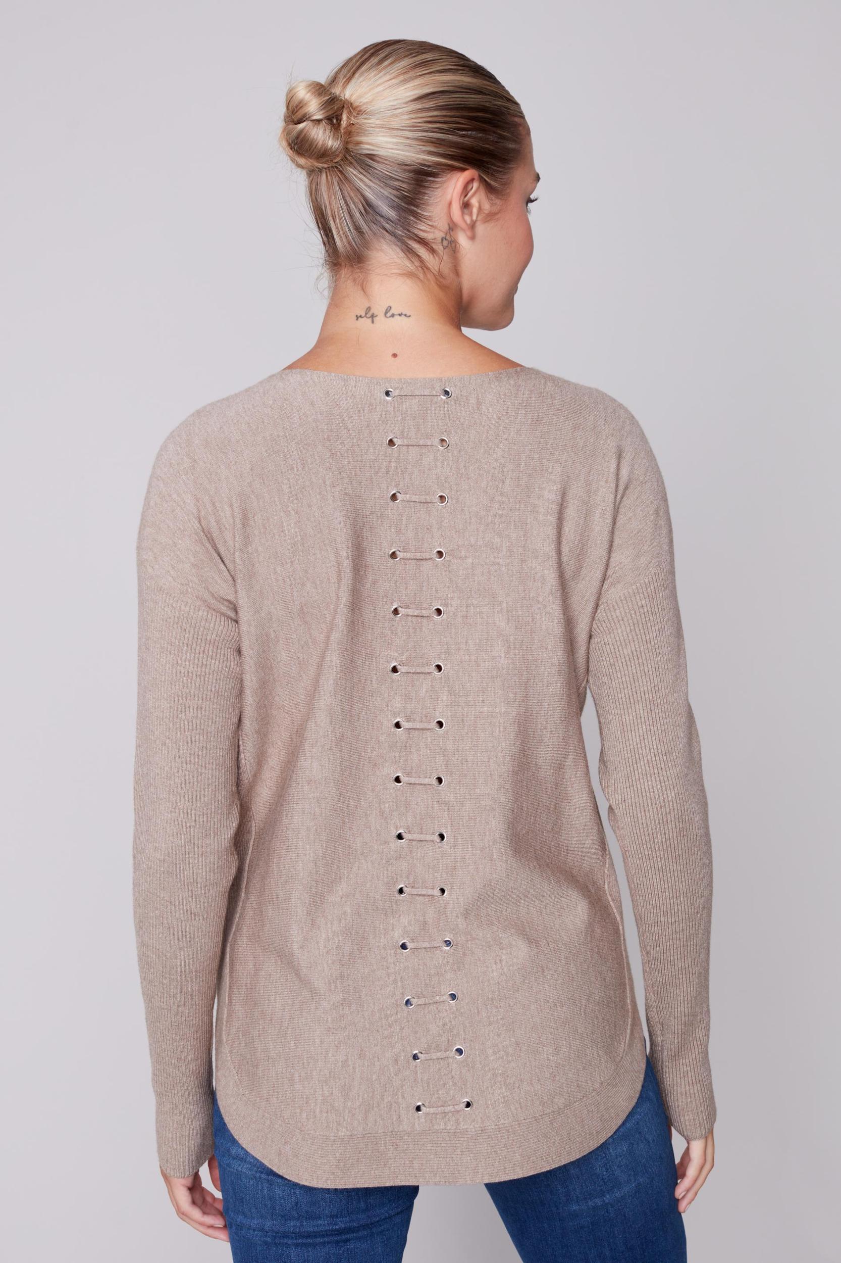 Long Sleeve Sweater with Back Eyelet Detail Product Image