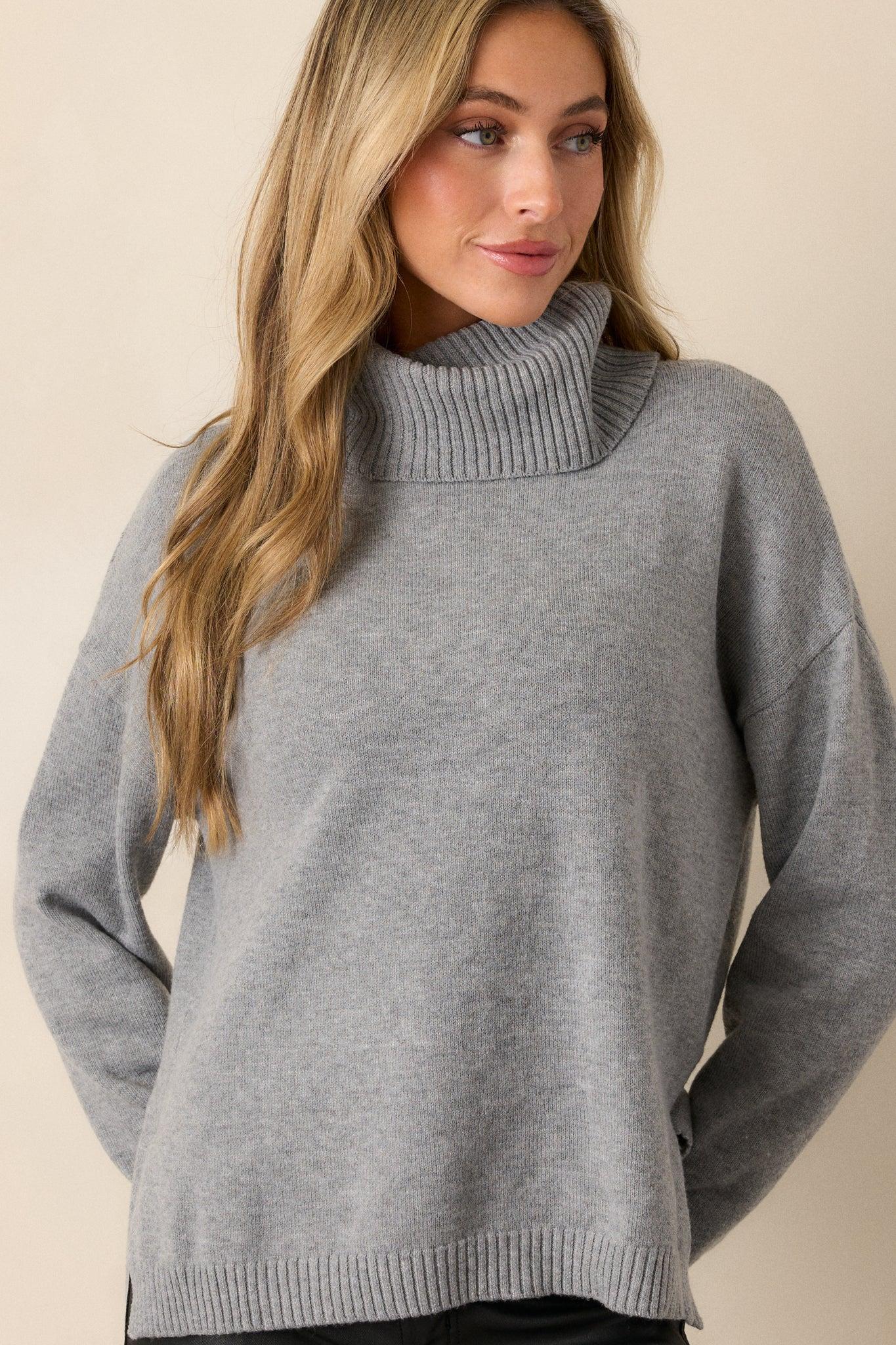 Finally Over Grey Turtleneck Sweater Product Image