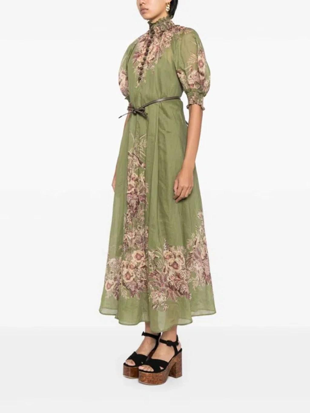 ZIMMERMANN Ottie Swing Maxi Dress Khaki Floral Product Image