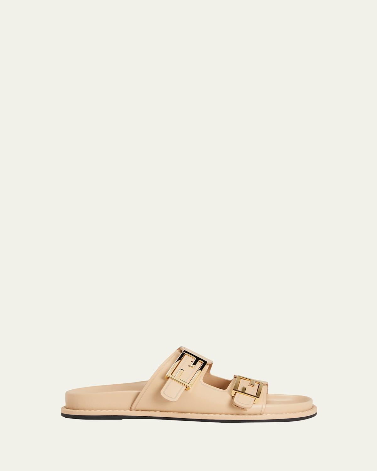 F Buckle Leather Slide Sandals Product Image