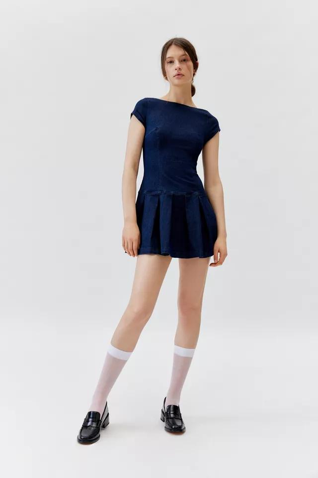 Urban Outfitters UO Bryan Bow-Back Pleated Denim Mini Dress Womens at Urban Outfitters Product Image