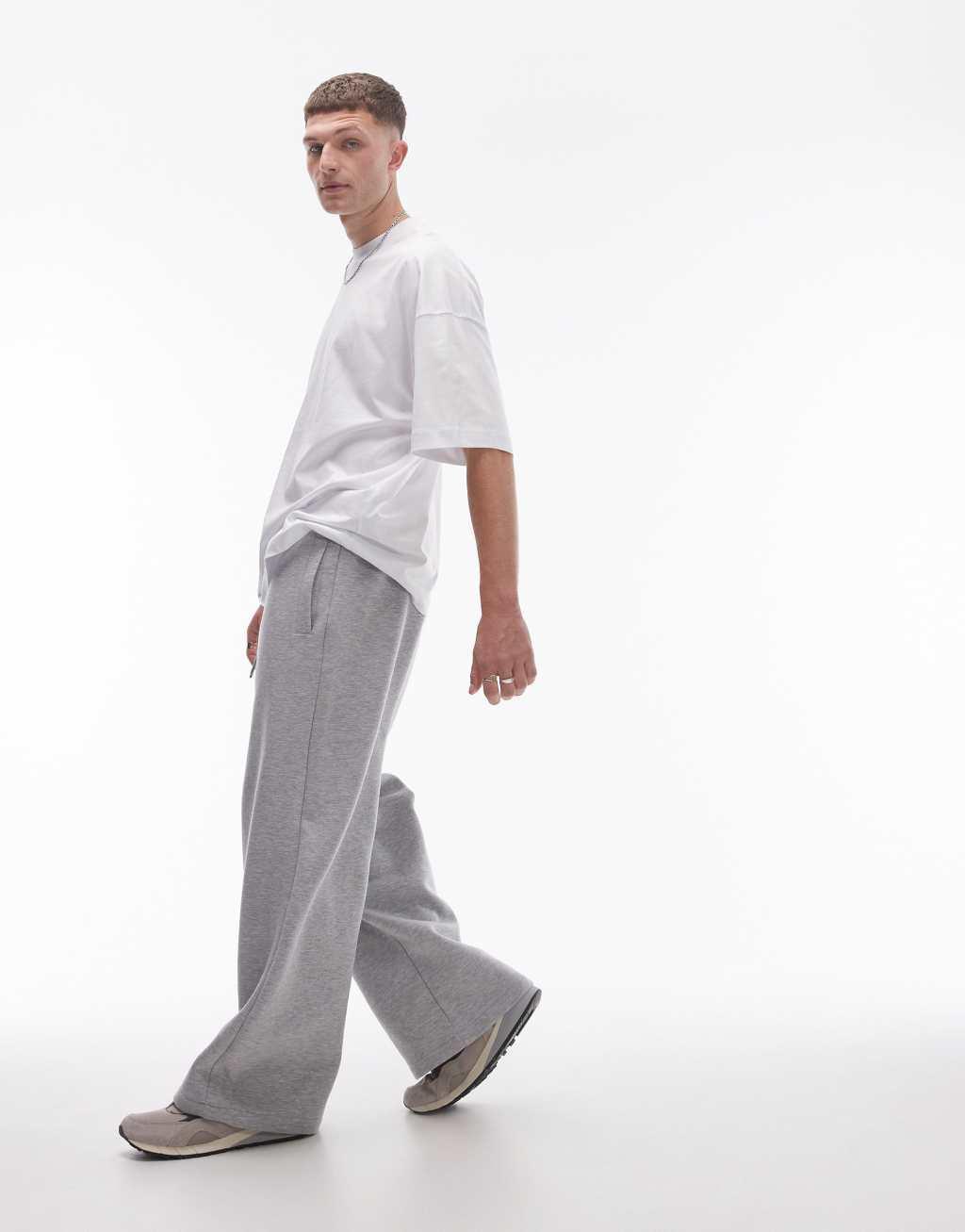 Topman baggy leg sweatpants in heather gray Product Image