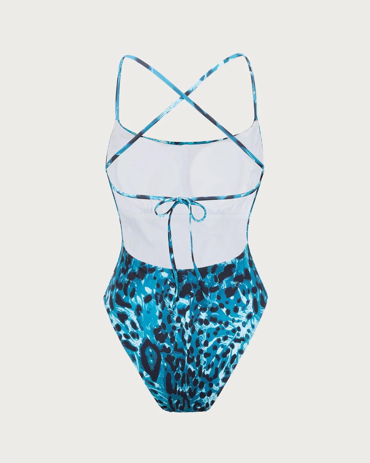 Blue Leopard Print One-Piece Swimsuit Product Image