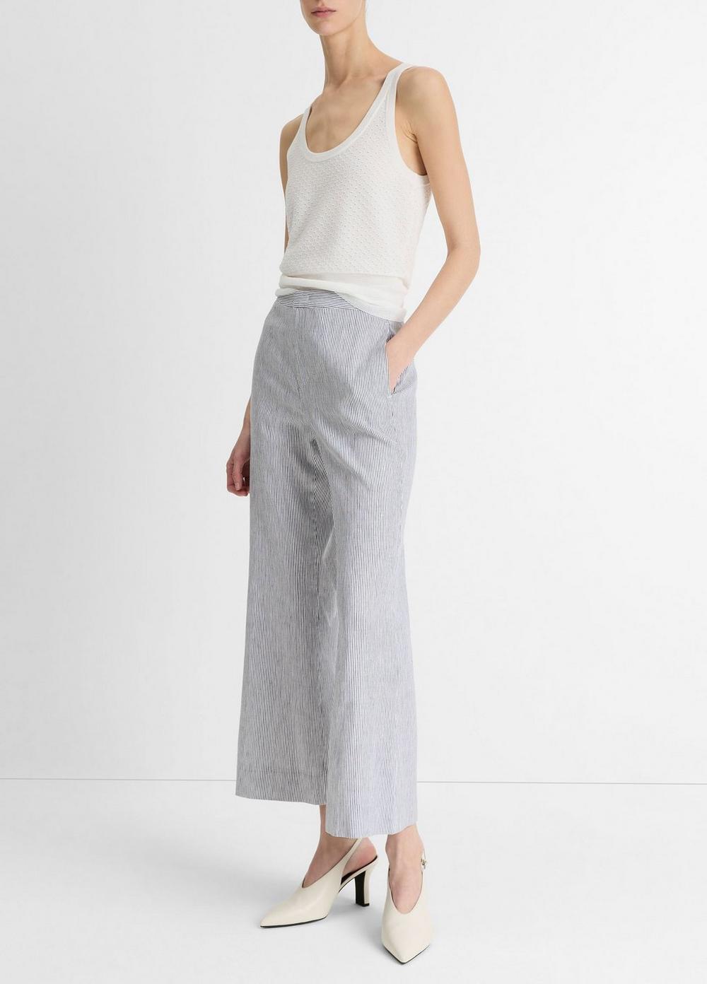 Ticking Stripe Linen-Cotton Low-Rise Crop Flare Trouser Product Image
