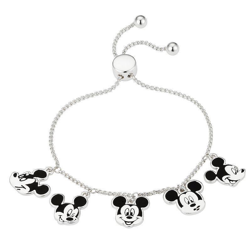 Disneys Mickey Mouse Multi Head Charm Adjustable Bracelet, Womens, Silver Product Image