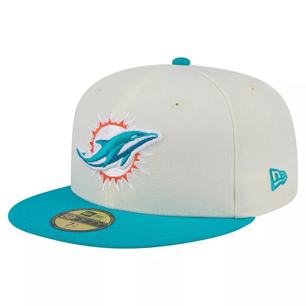 Men's New Era White/Aqua Miami Dolphins Main 59FIFTY Fitted Hat,  Product Image