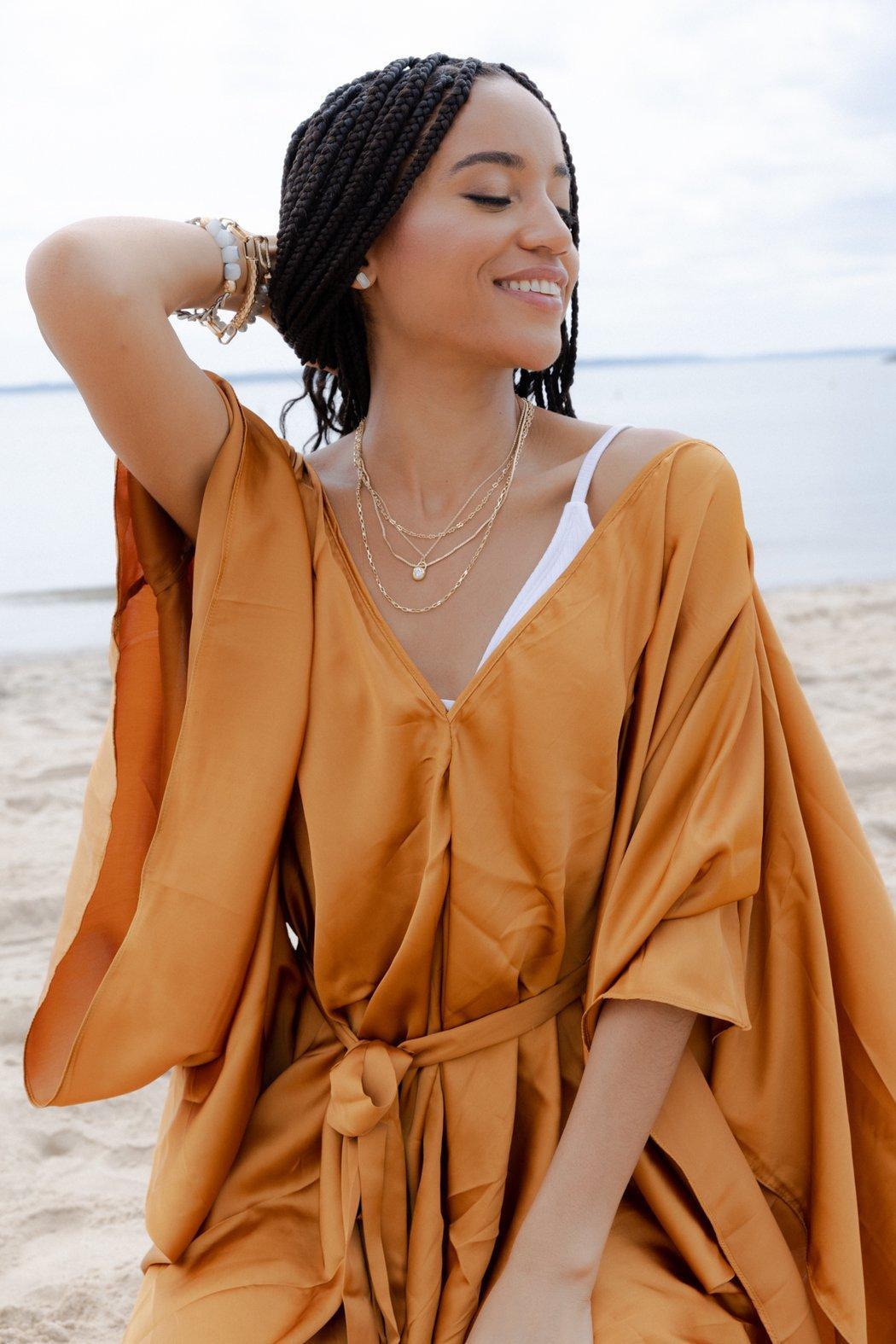 Satin Kaftan Tie-Front Maxi Product Image