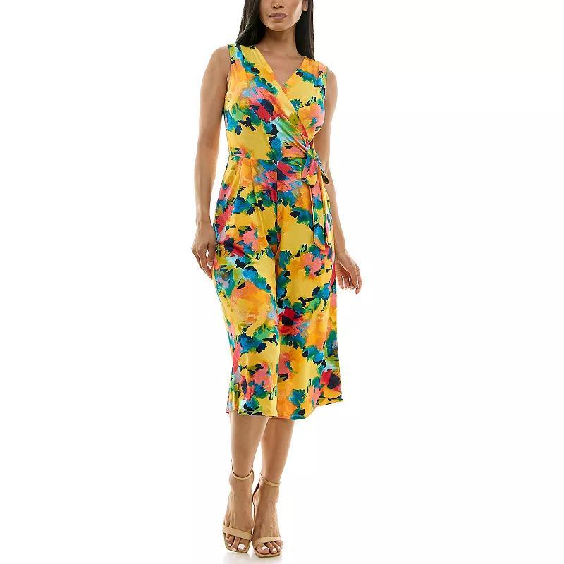 Womens Nina Leonard Print Surplice Wide-Leg Jumpsuit Product Image