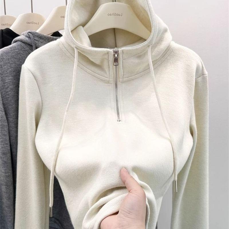 Plain Drawstring Half-Zip Hoodie Product Image