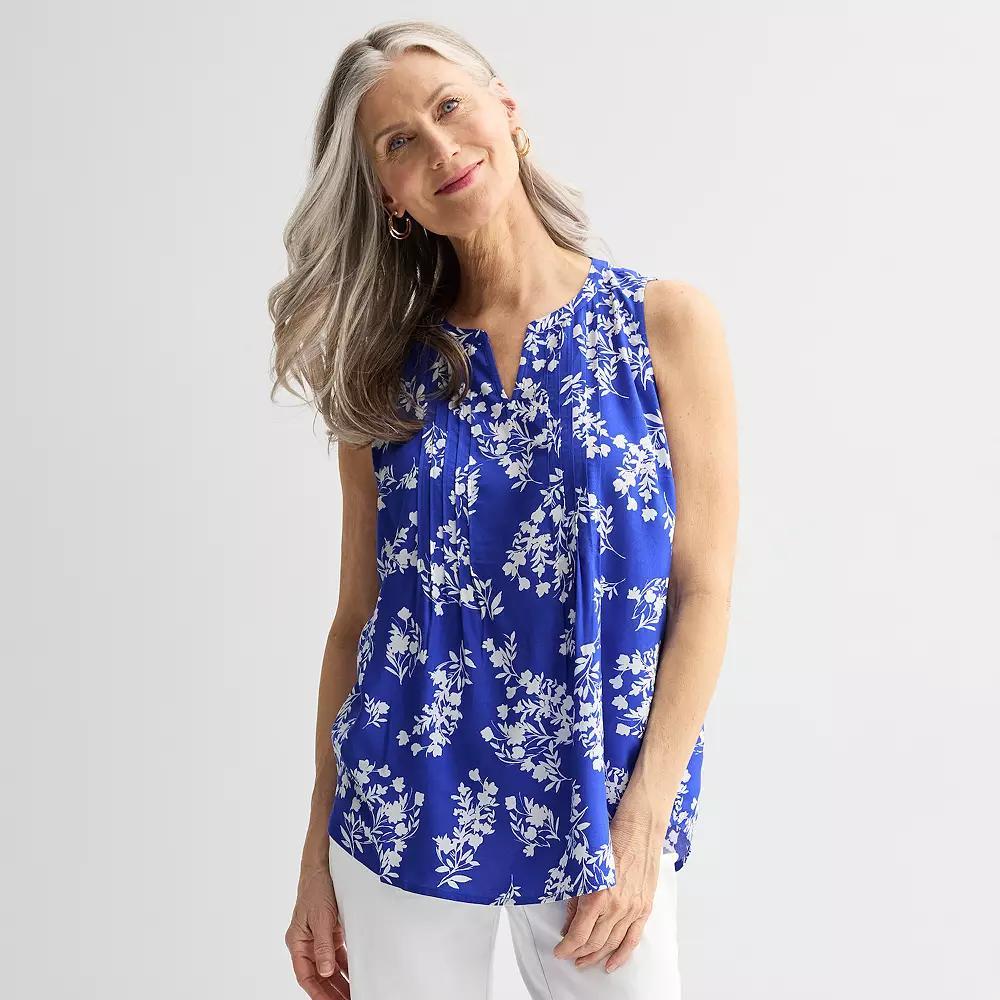 Women's Croft & Barrow® Pintuck Sleeveless Shell Top, Size: XXL, Blue Whimsy Floral Product Image