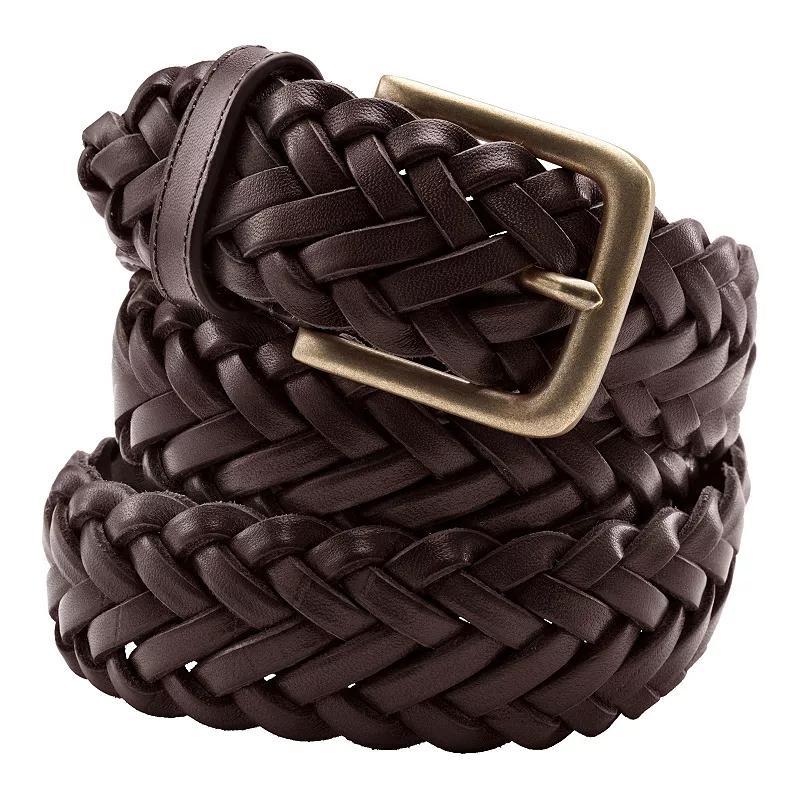 Mens Lands End Leather Braid Belt Brown Product Image