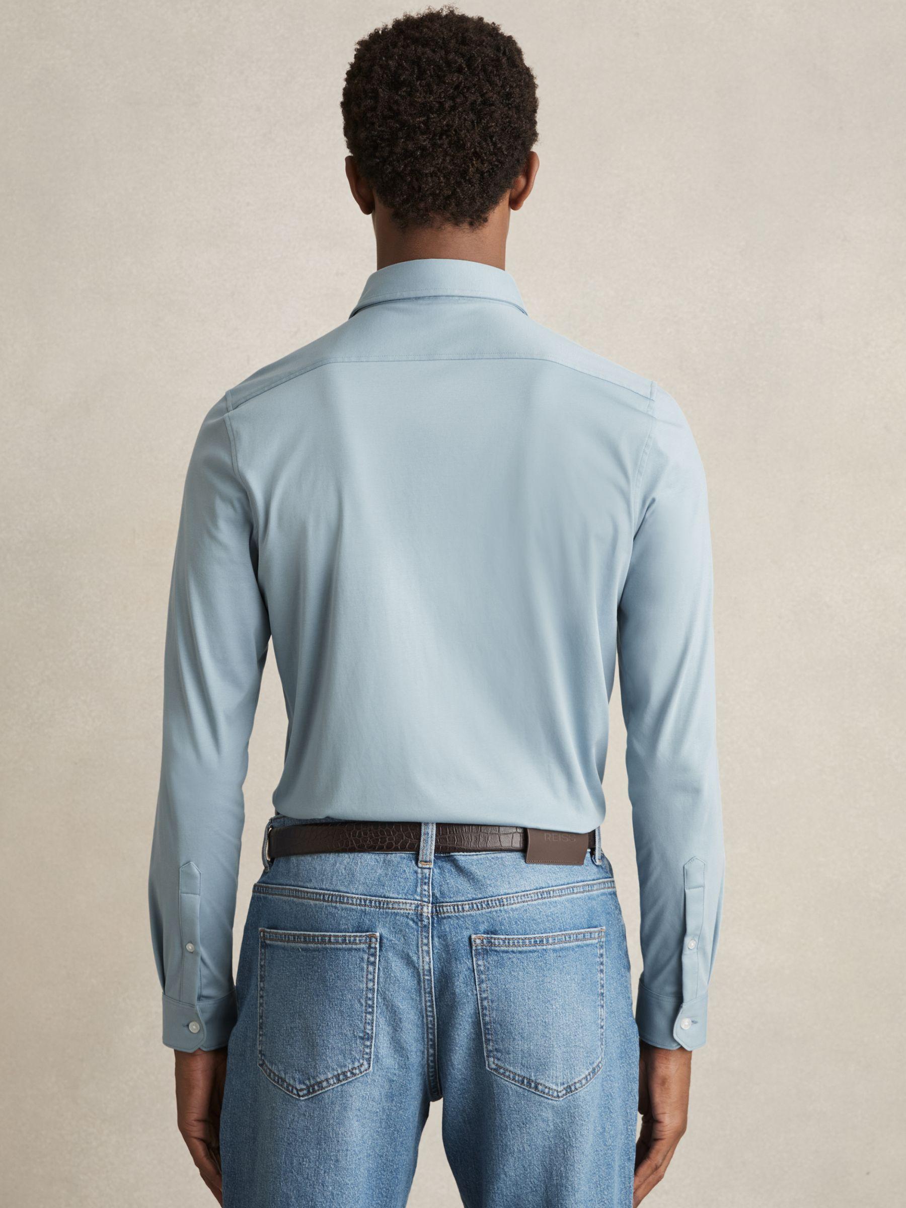 Cotton Jersey Button Through Shirt in Soft Blue Product Image