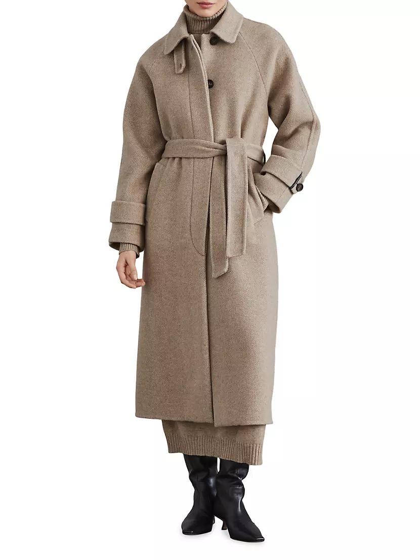 Hand Crafted Virgin Wool and Cashmere Double Chevron Cloth Trench Coat Product Image