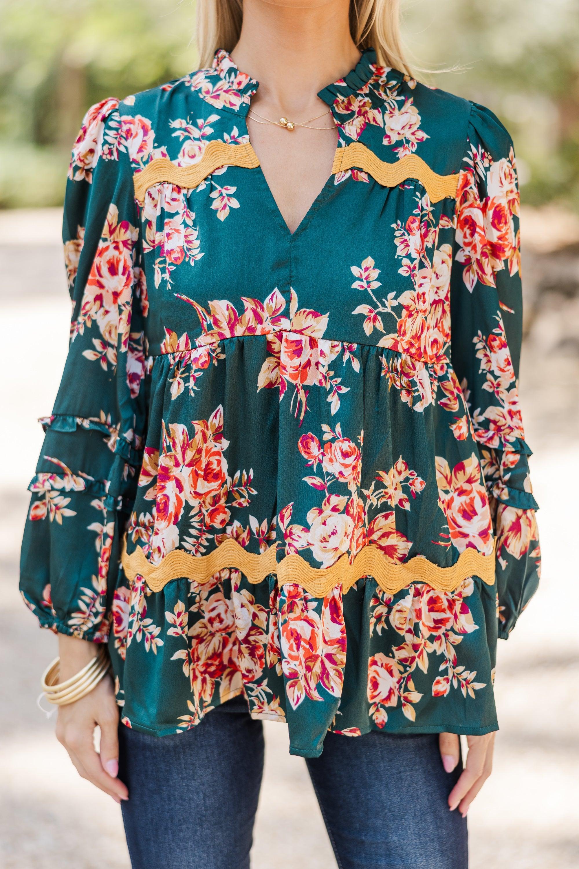 Everyday Joy Hunter Green Floral Blouse Female Product Image