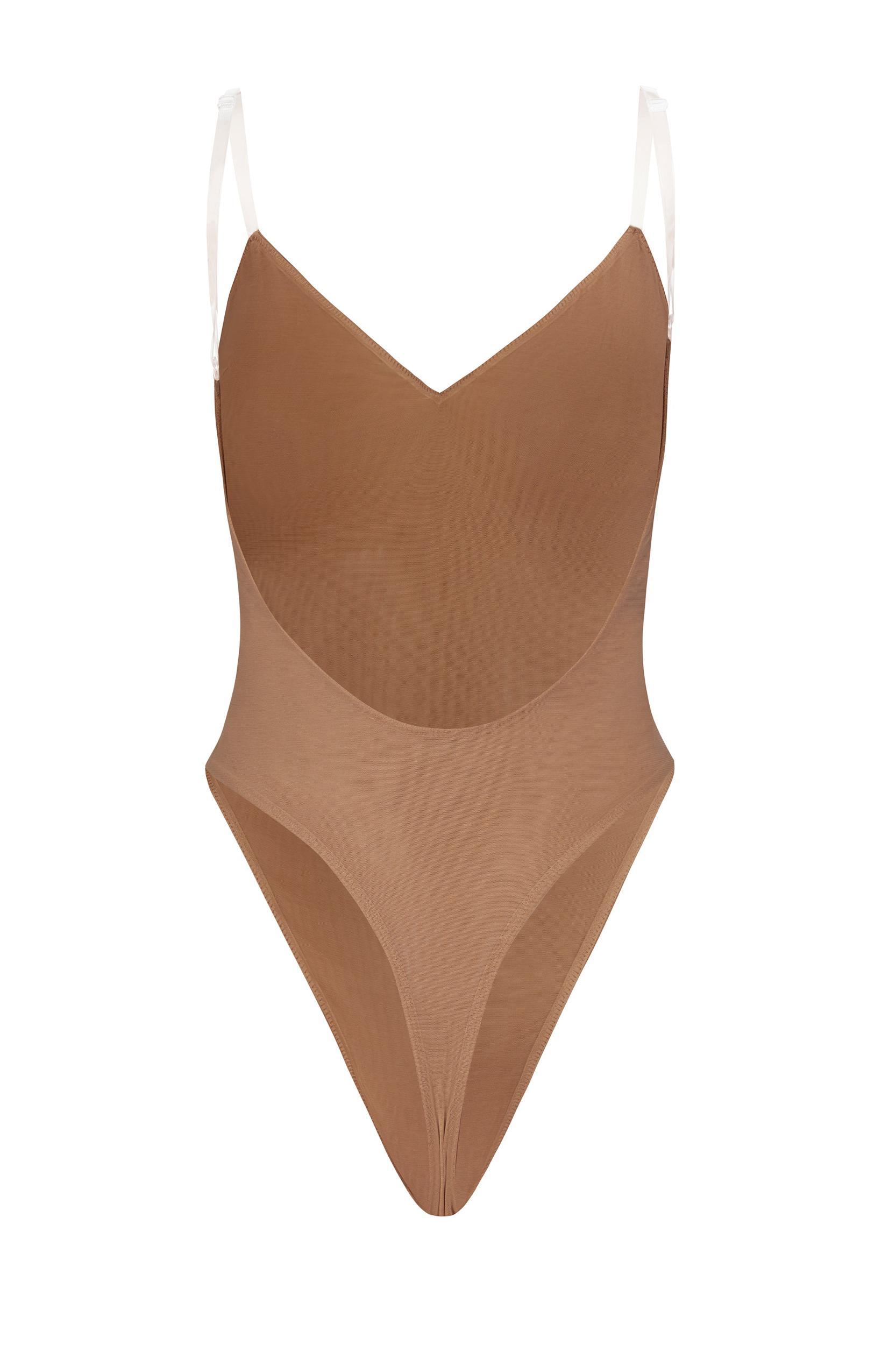 Soft Mesh V-Neck Bodysuit in Honey Product Image