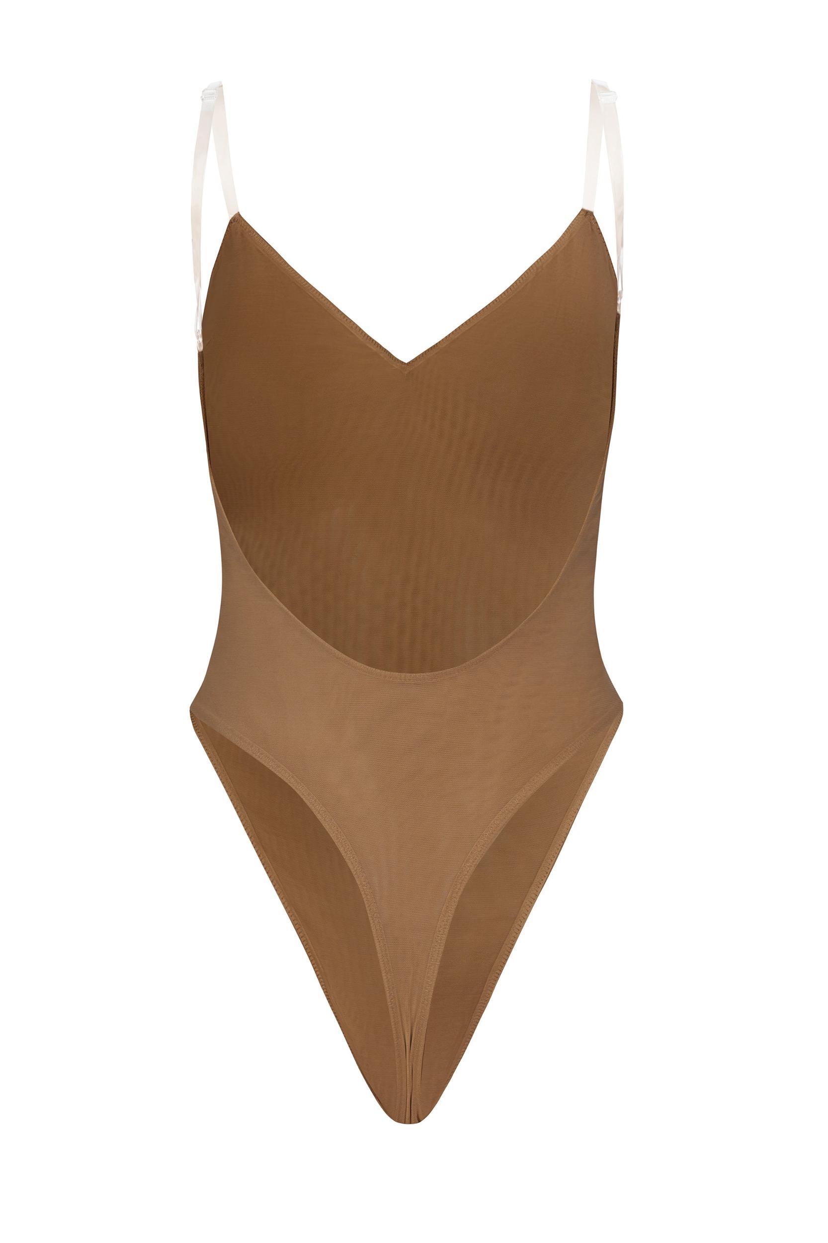 Soft Mesh V-Neck Bodysuit in Almond Product Image
