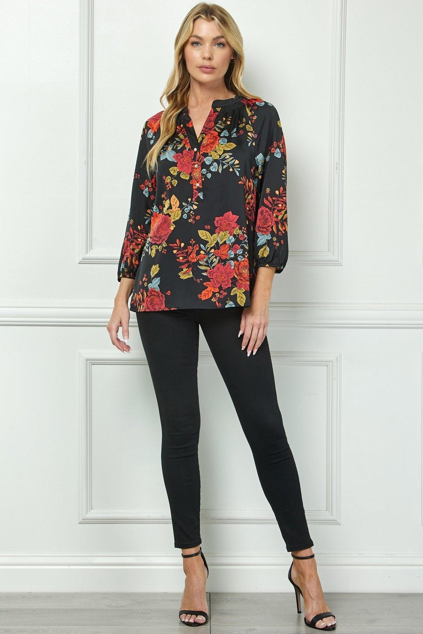 3/4 Quarter Elastic Sleeve Mandarin Smock Collar Popover Product Image