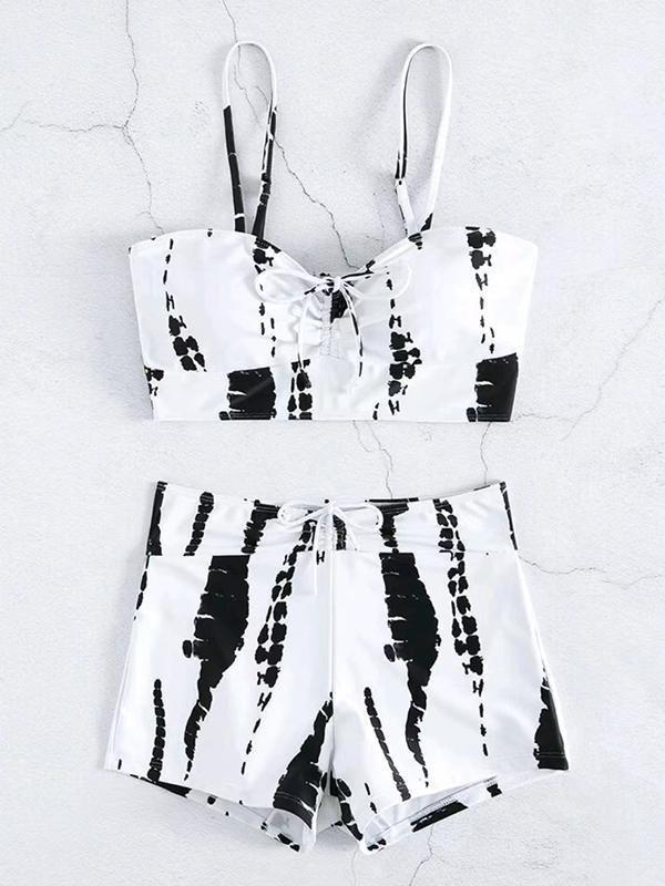 Irregular Print Tie Up Cami Top & Shorts Binikis Product Image