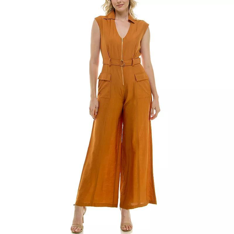 Taylor Womens Zip-Front Belted Wide-Leg Jumpsuit Product Image