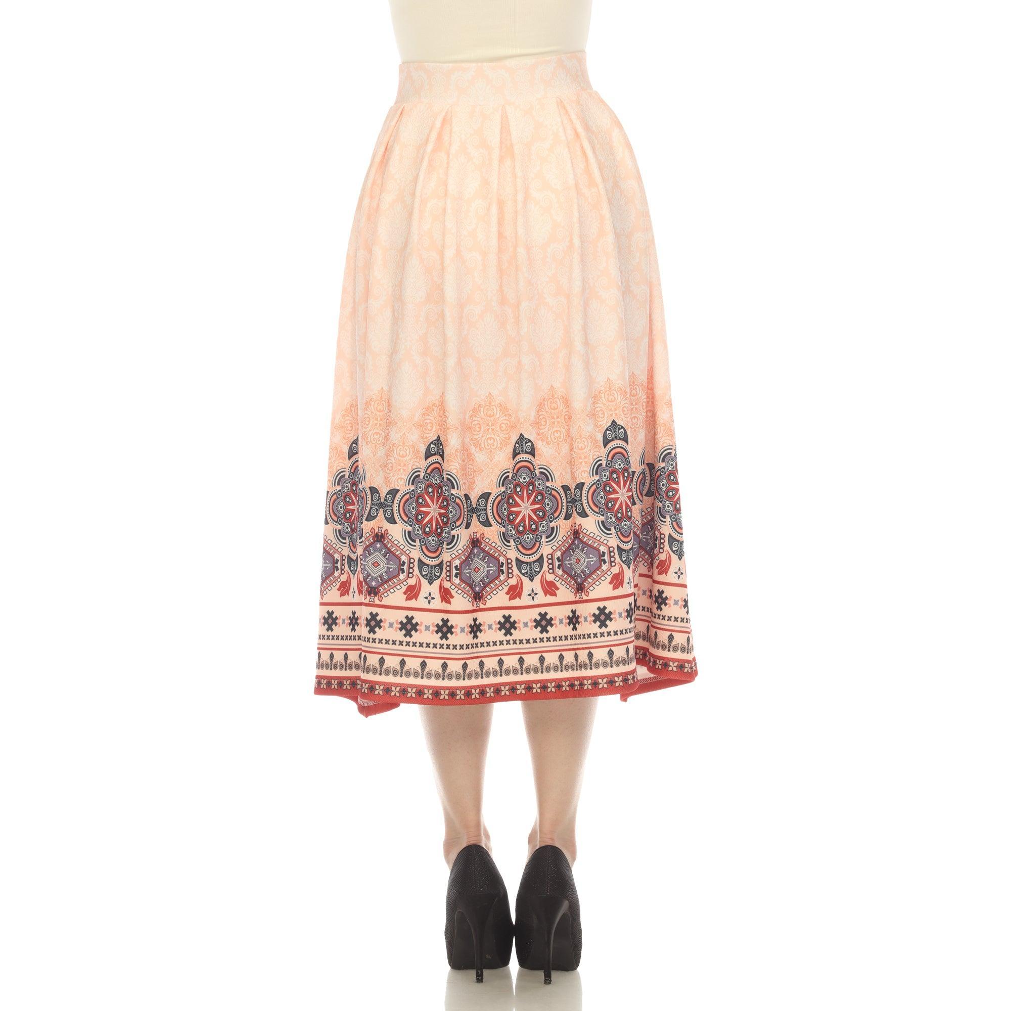 Orange Pleated Skirt with Border Prints Product Image