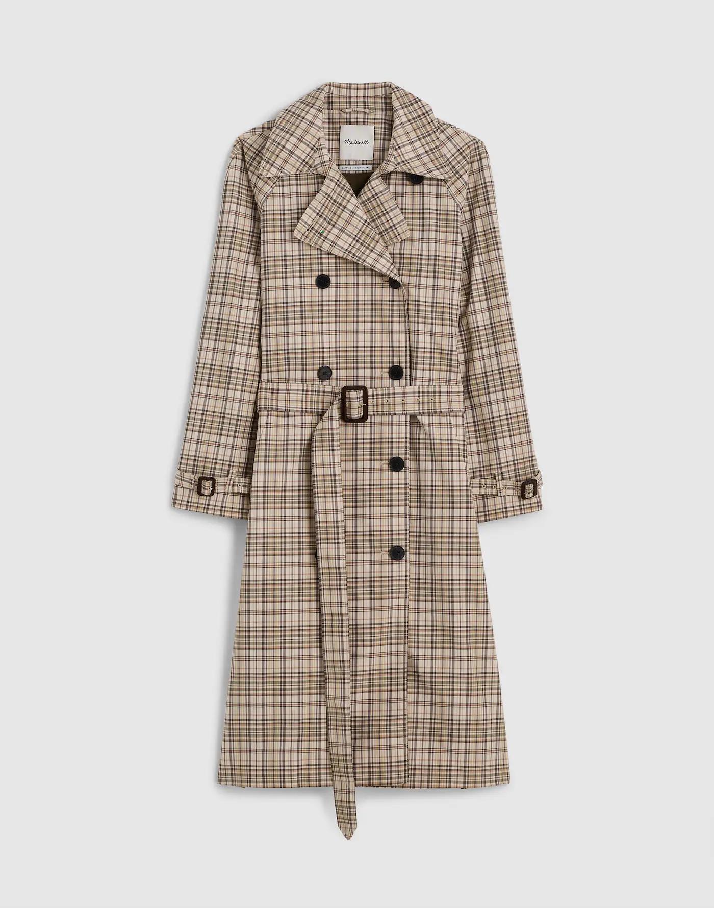 Double-Breasted Trench Coat in Plaid Product Image