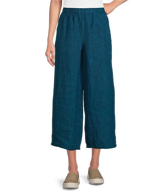 Eileen Fisher Washed Organic Linen Elastic Waist Wide Leg Cropped Pants Product Image