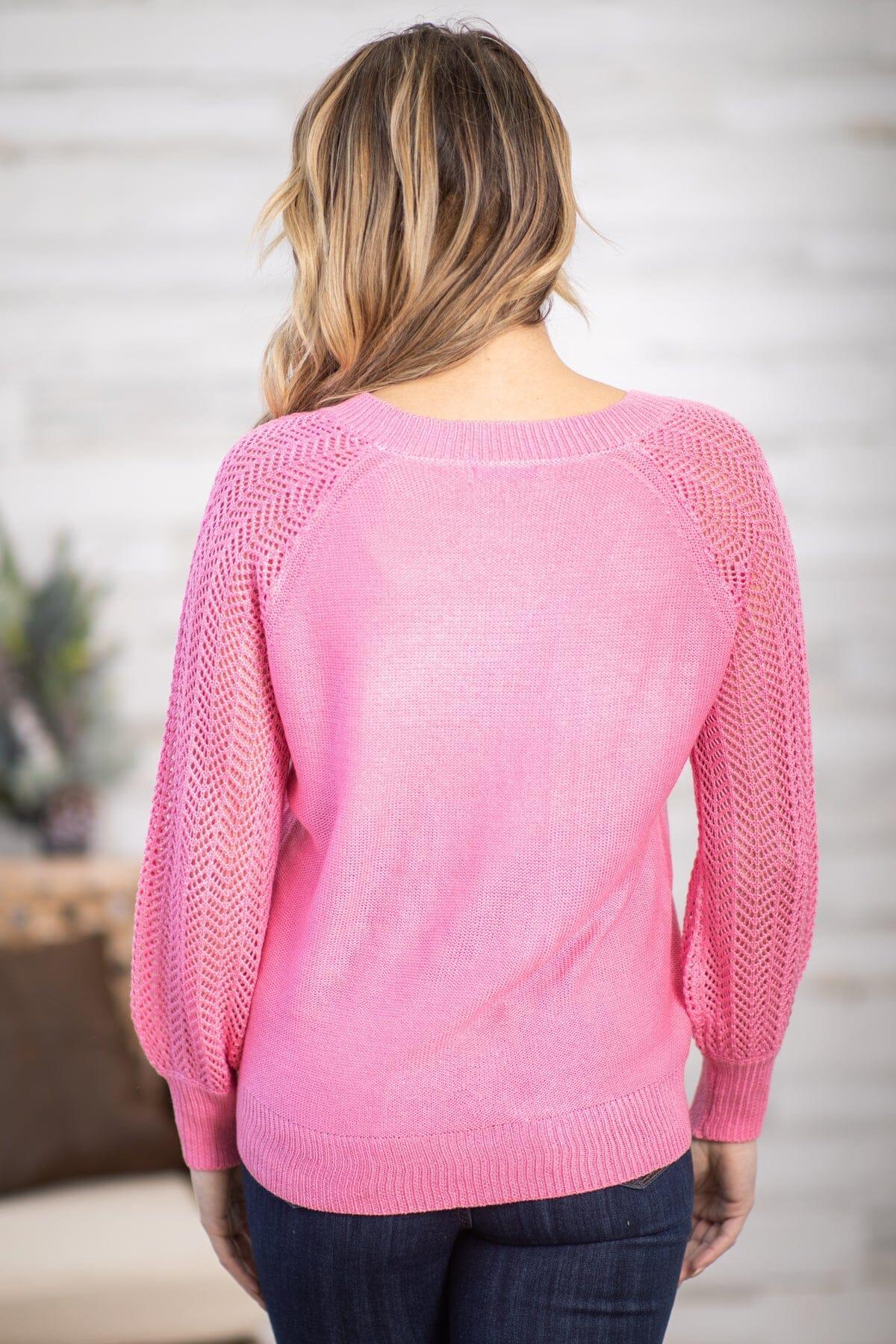 Pink Pointelle Sleeve Detail Sweater Product Image