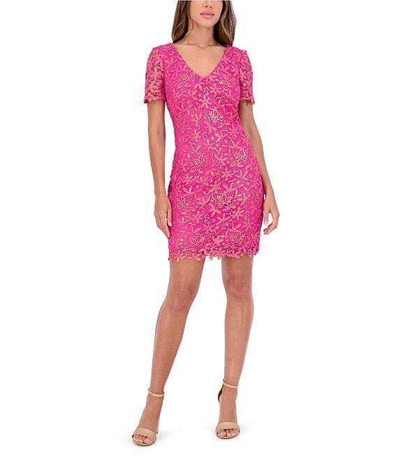 Kensie Lace V-Neck Short Sleeves Sheath Dress Product Image