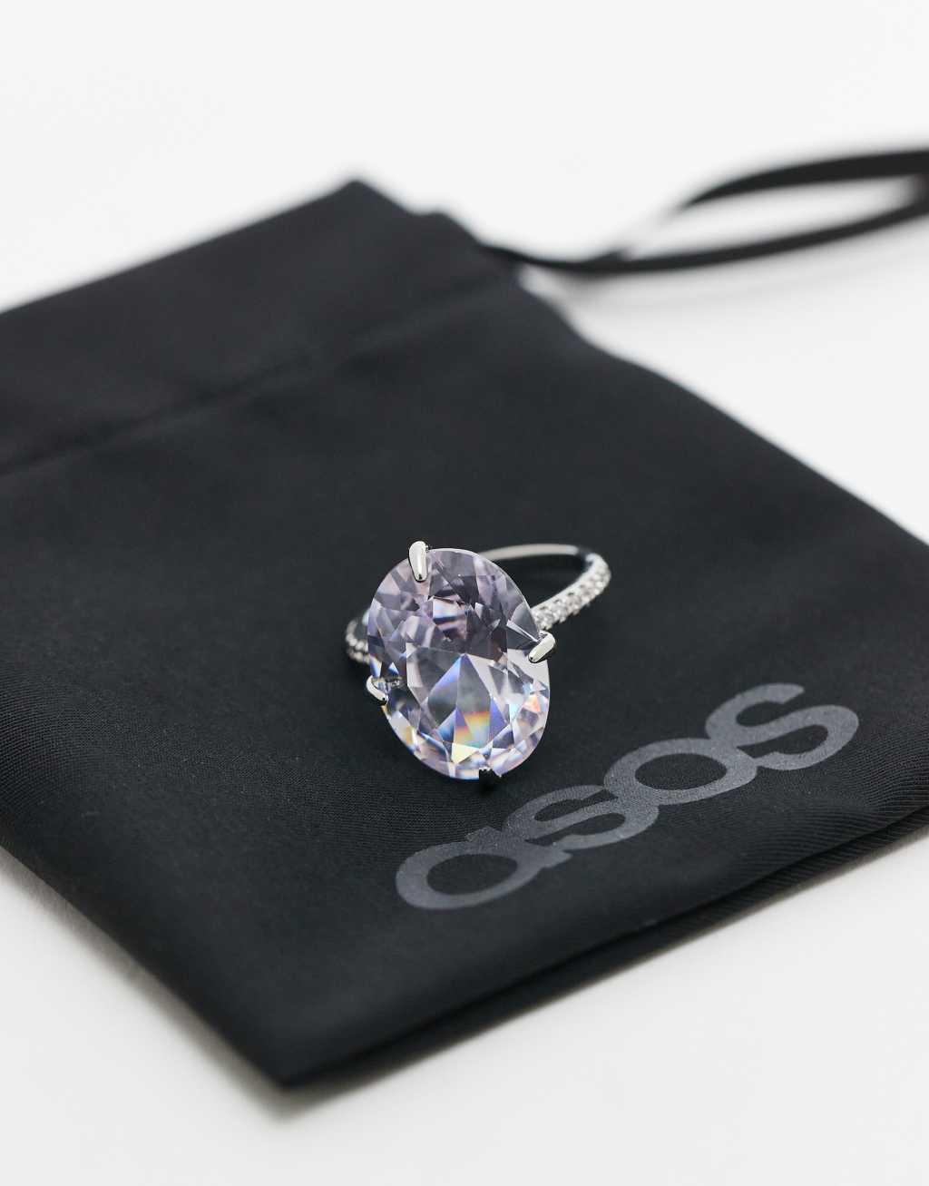 ASOS DESIGN ring with cubic zirconia stone in silver tone with gift bag Product Image