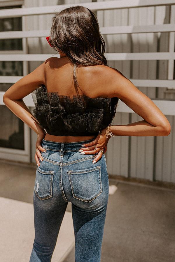 Out Past Midnight Tulle Crop Top In Black Product Image